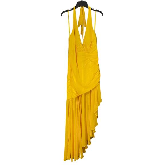 NEW Mac Duggal Size 10 55847 Yellow Asymmetrical Ruffle Hem Halter Strap Dress - Picture 7 of 8